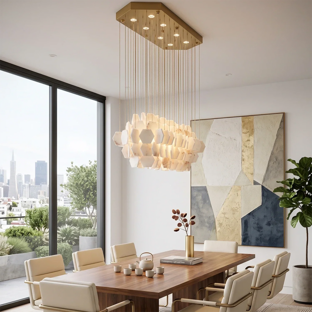 Hexagon Alabaster Tiered Rain Chandelier | wildoxy
