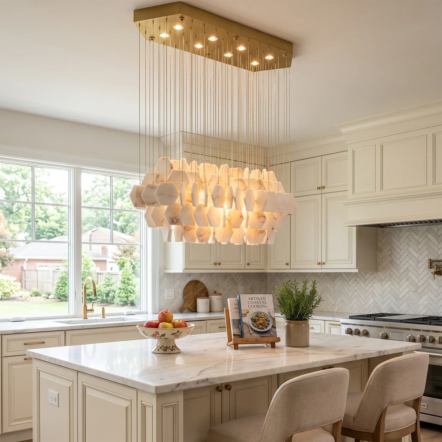 Hexagon Alabaster Tiered Rain Chandelier | wildoxy