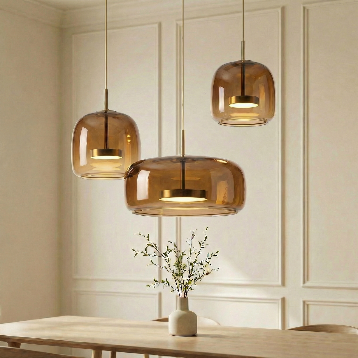 Skandinavisk glastaklampa – bärnstensfärgad/genomskinlig/grå, Ø15/25/35 cm