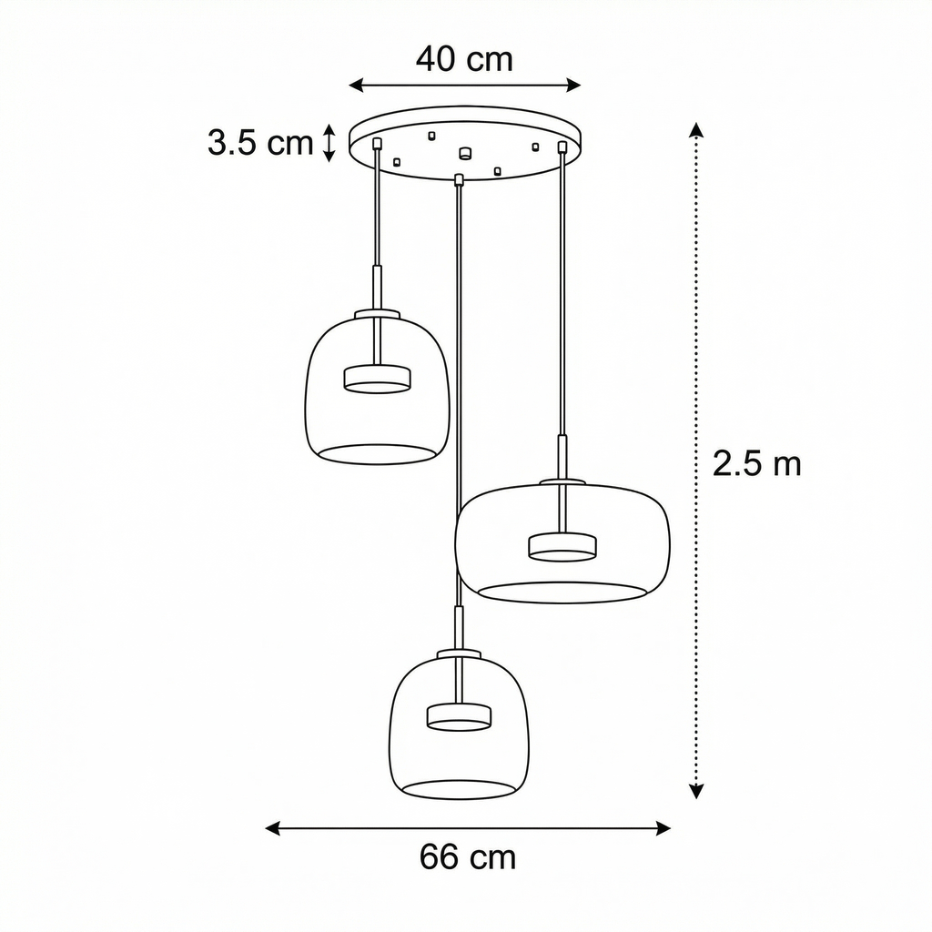 Skandinavisk glastaklampa – bärnstensfärgad/genomskinlig/grå, Ø15/25/35 cm