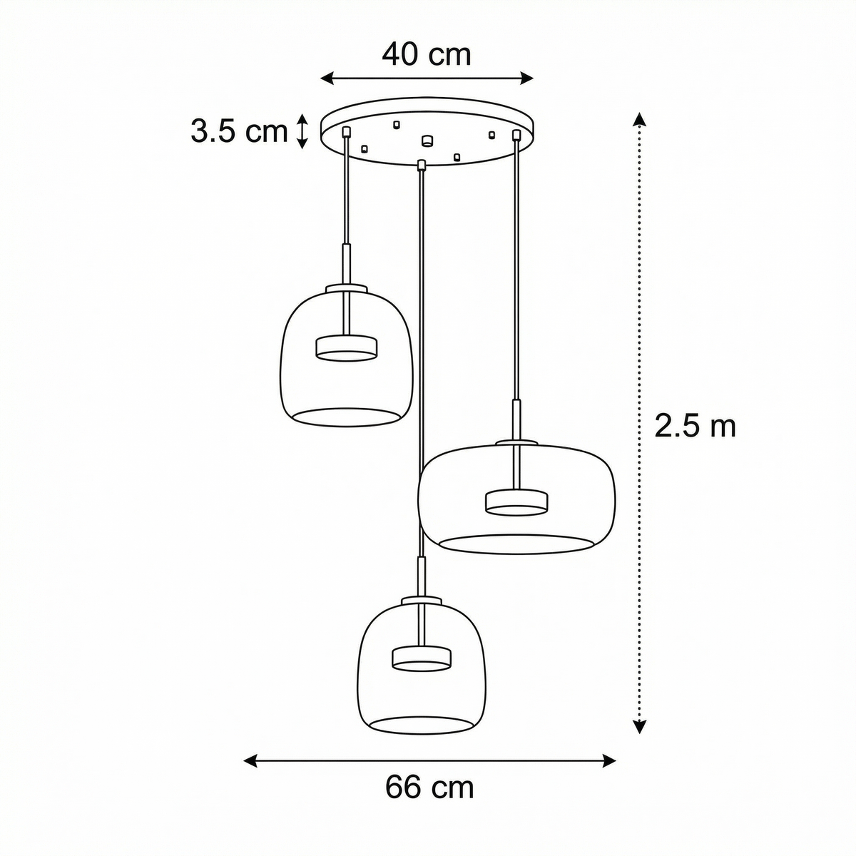 Skandinavisk glastaklampa – bärnstensfärgad/genomskinlig/grå, Ø15/25/35 cm