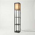 Floor Lamp with Fabric Shade and Integrated Storage Shelves - Wildoxy