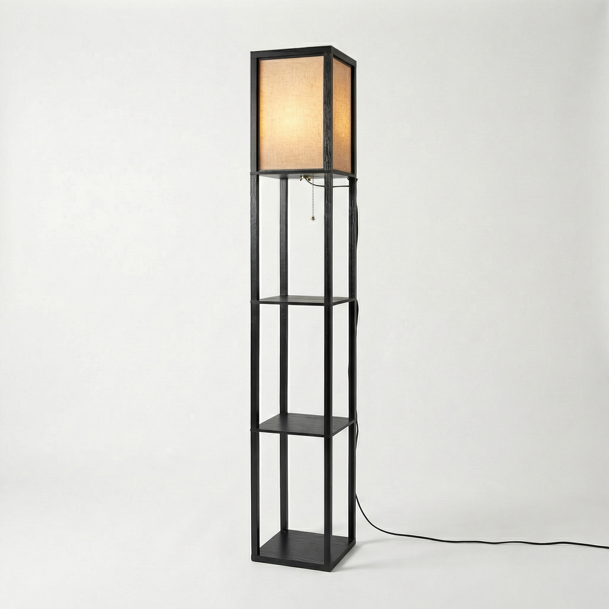 Floor Lamp with Fabric Shade and Integrated Storage Shelves - Wildoxy