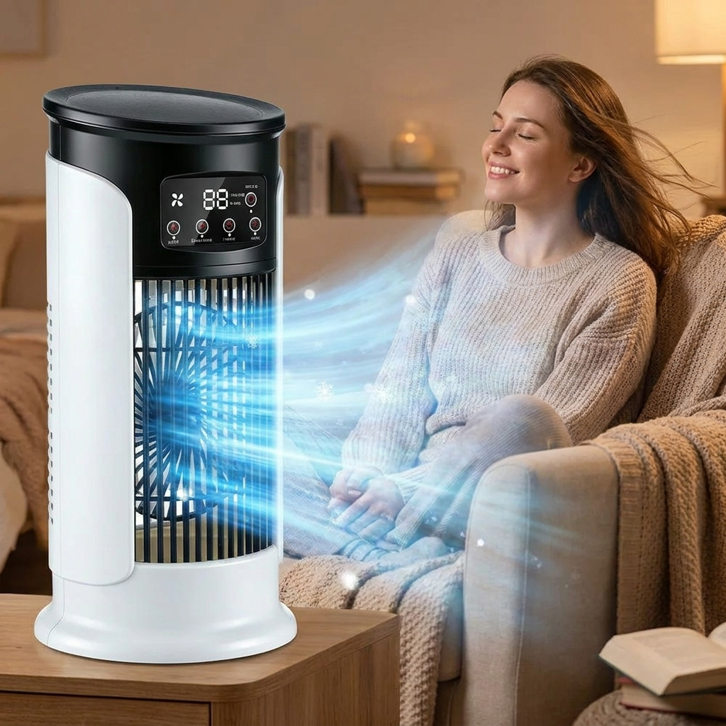 Rafraîchisseur d’air en colonne 3-en-1 — Ventilateur silencieux, 6 vitesses