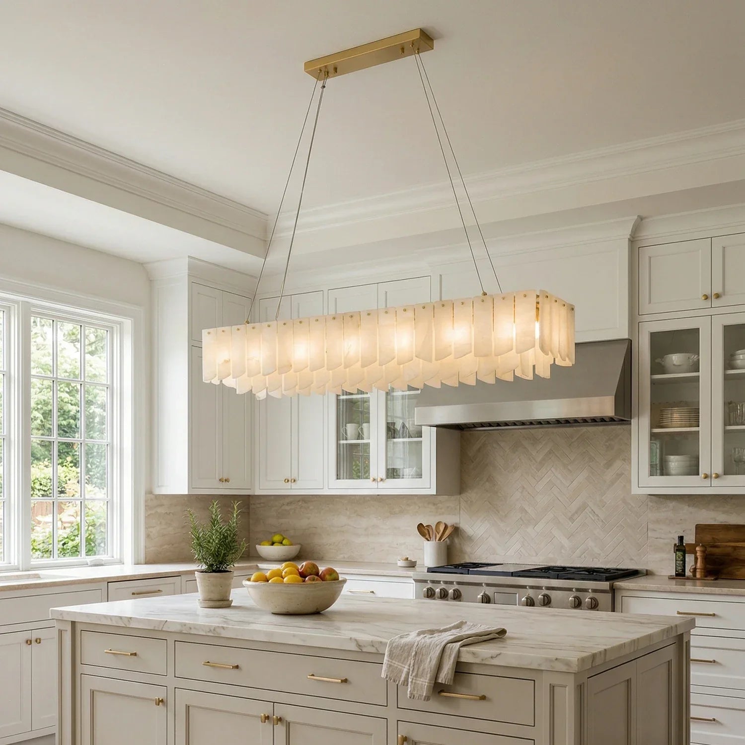 Cascade Alabaster Tiered Brass Chandelier | wildoxy
