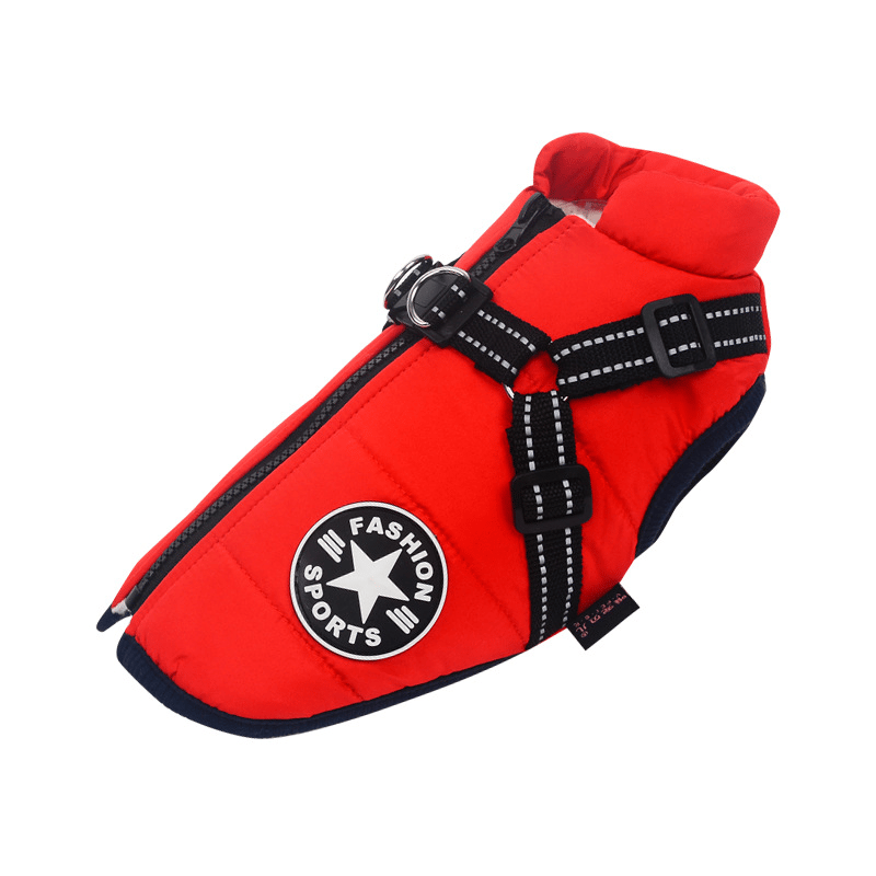 Abrigo de invierno para perros — impermeable, reflectante, con arnés integrado