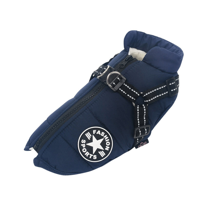 Abrigo de invierno para perros — impermeable, reflectante, con arnés integrado