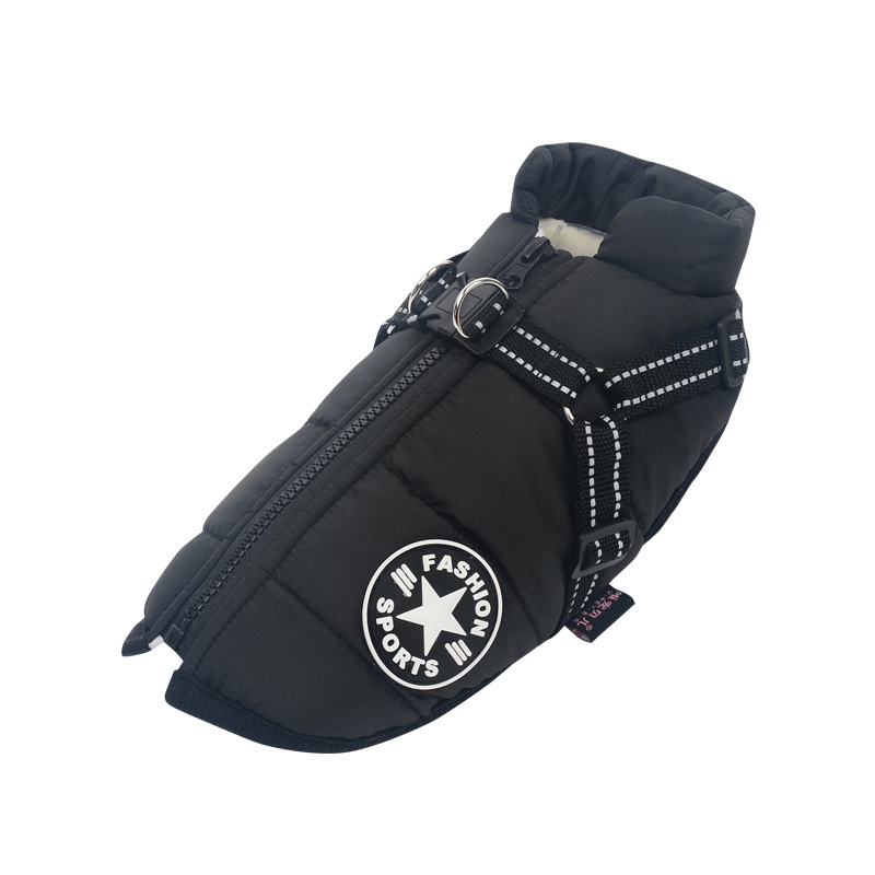 Abrigo de invierno para perros — impermeable, reflectante, con arnés integrado