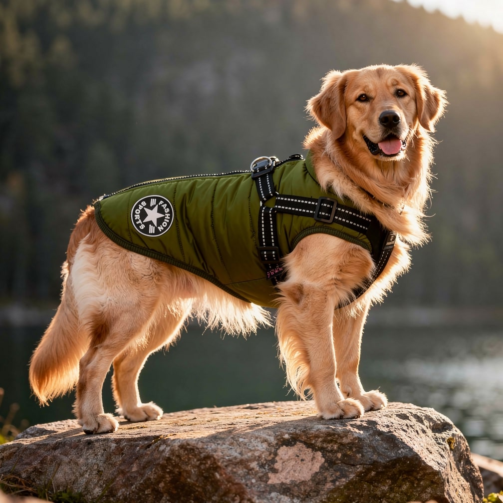 Abrigo de invierno para perros — impermeable, reflectante, con arnés integrado