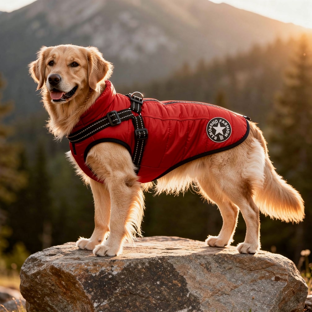 Abrigo de invierno para perros — impermeable, reflectante, con arnés integrado