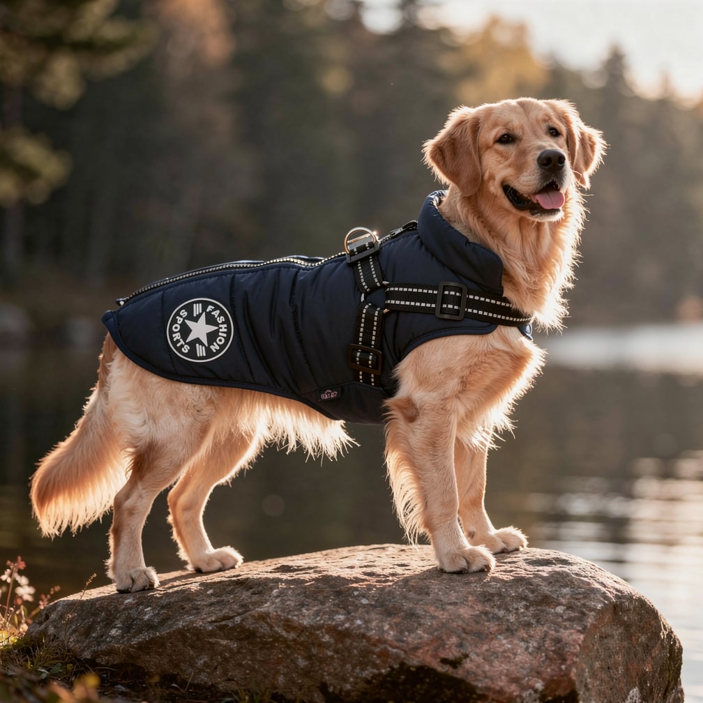 Abrigo de invierno para perros — impermeable, reflectante, con arnés integrado