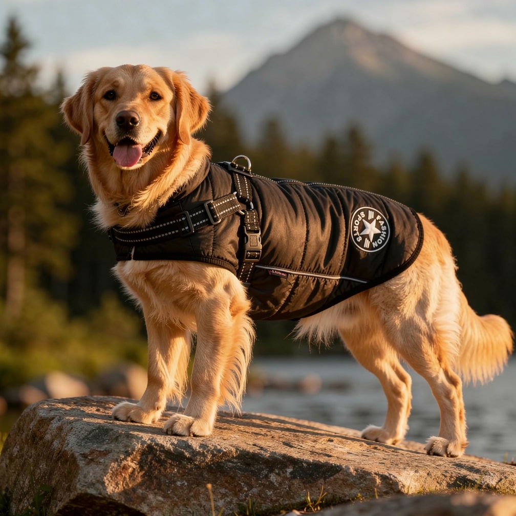 Abrigo de invierno para perros — impermeable, reflectante, con arnés integrado