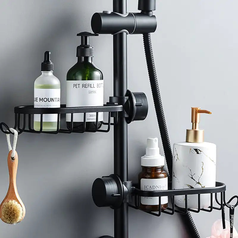 Stainless Steel Showerhead Shelf — No-Drill Soap Rack