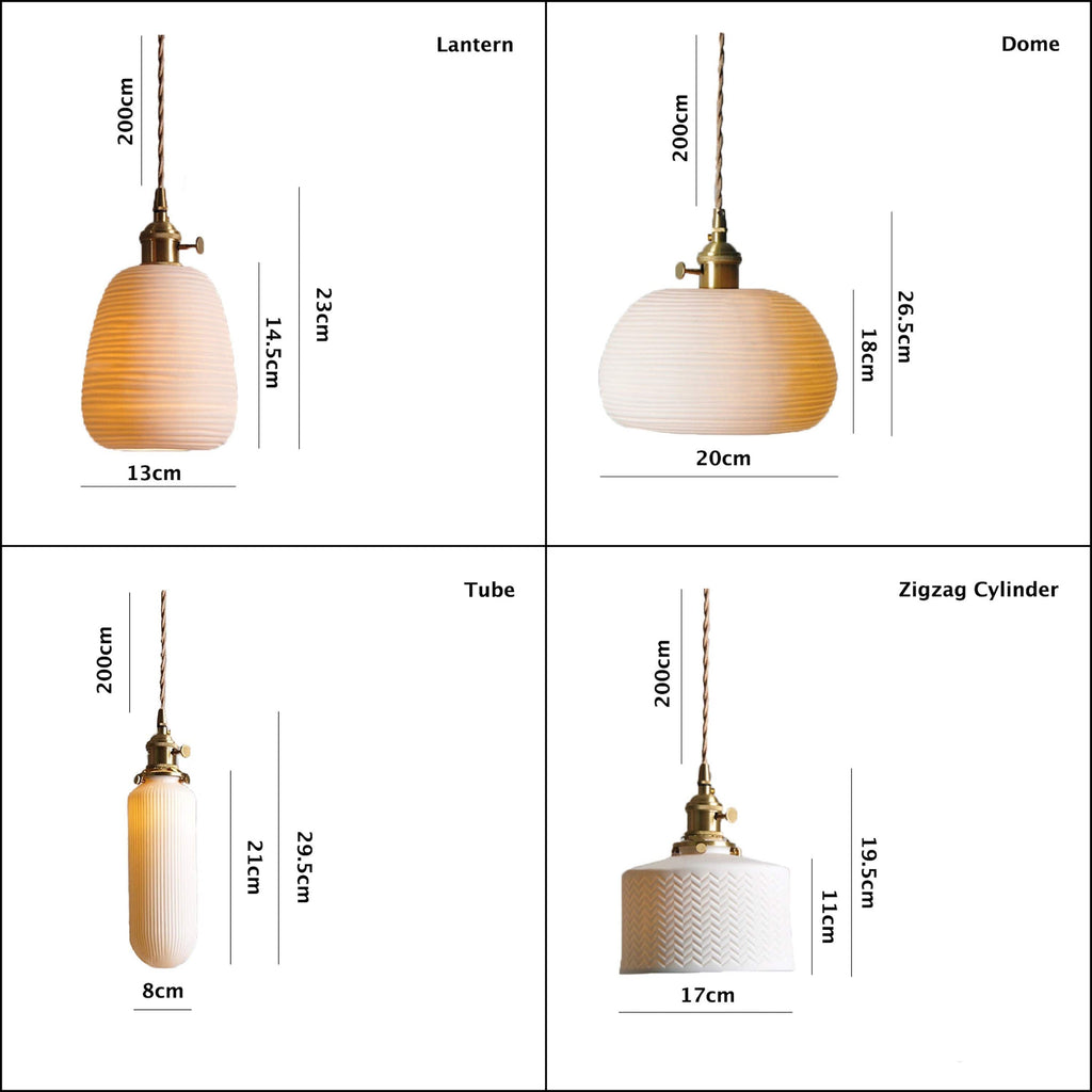 Japanese Ribbed Ceramic LED Pendant Light — Short Cylinder Design
