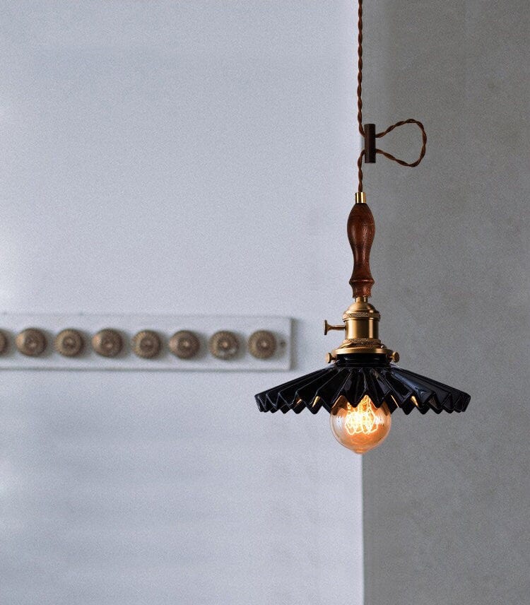 Aurela Art Deco Pendant Light — Glazed Ceramic Tutu Shade, LED Bulb Included