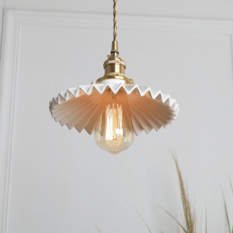 Aurela Art Deco Pendant Light — Glazed Ceramic Tutu Shade, LED Bulb Included
