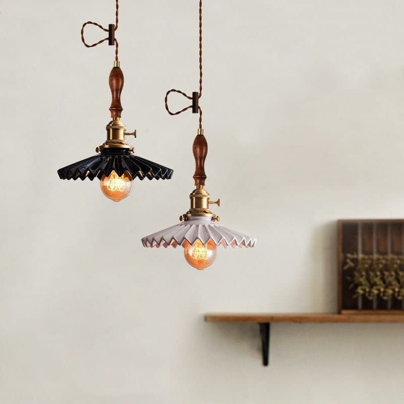 Aurela Art Deco Pendant Light — Glazed Ceramic Tutu Shade, LED Bulb Included