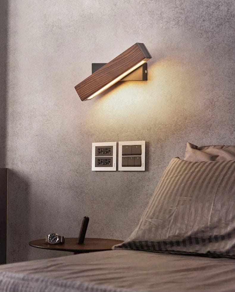 AstraWood Dimmable LED Wall Lamp — Ash Wood Body, Rotating Head