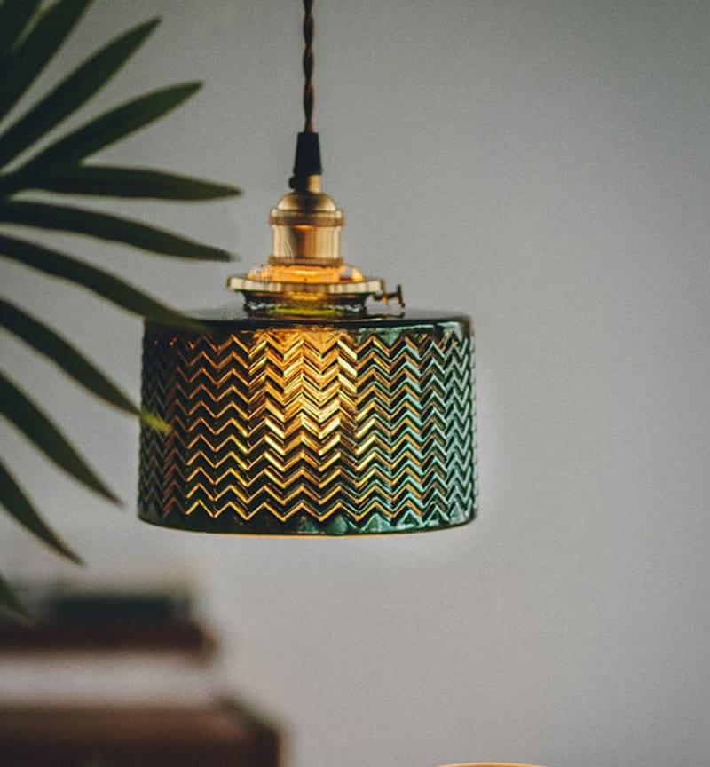 Lumora Cylinder Pendant Lamp — Green Glass Shade, LED Bulb Included