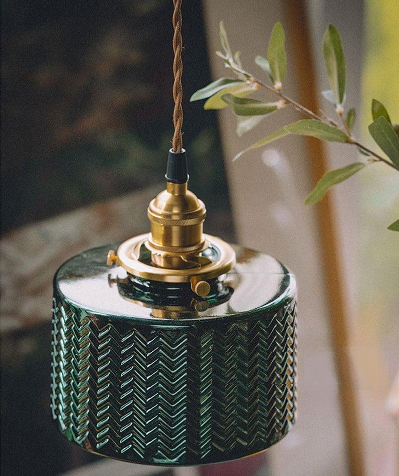 Lumora Cylinder Pendant Lamp — Green Glass Shade, LED Bulb Included