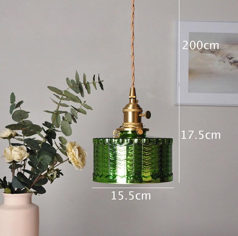 Lumora Cylinder Pendant Lamp — Green Glass Shade, LED Bulb Included