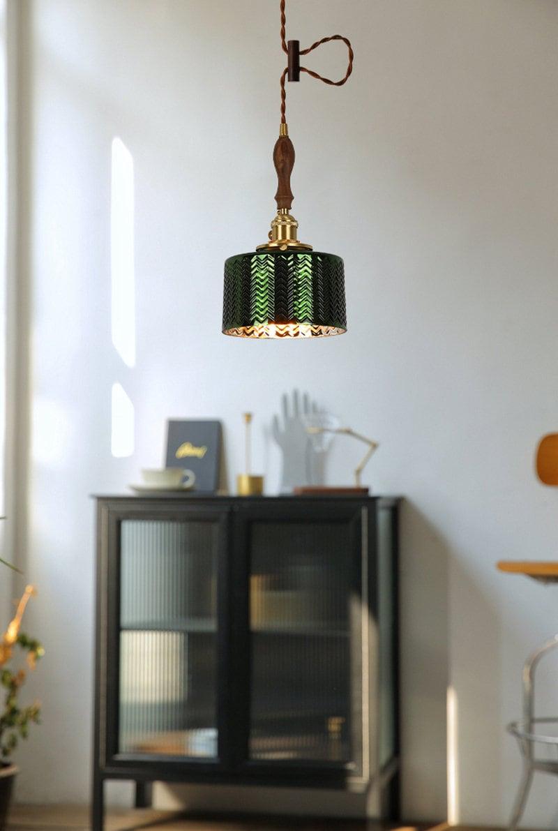 Lumora Cylinder Pendant Lamp — Green Glass Shade, LED Bulb Included