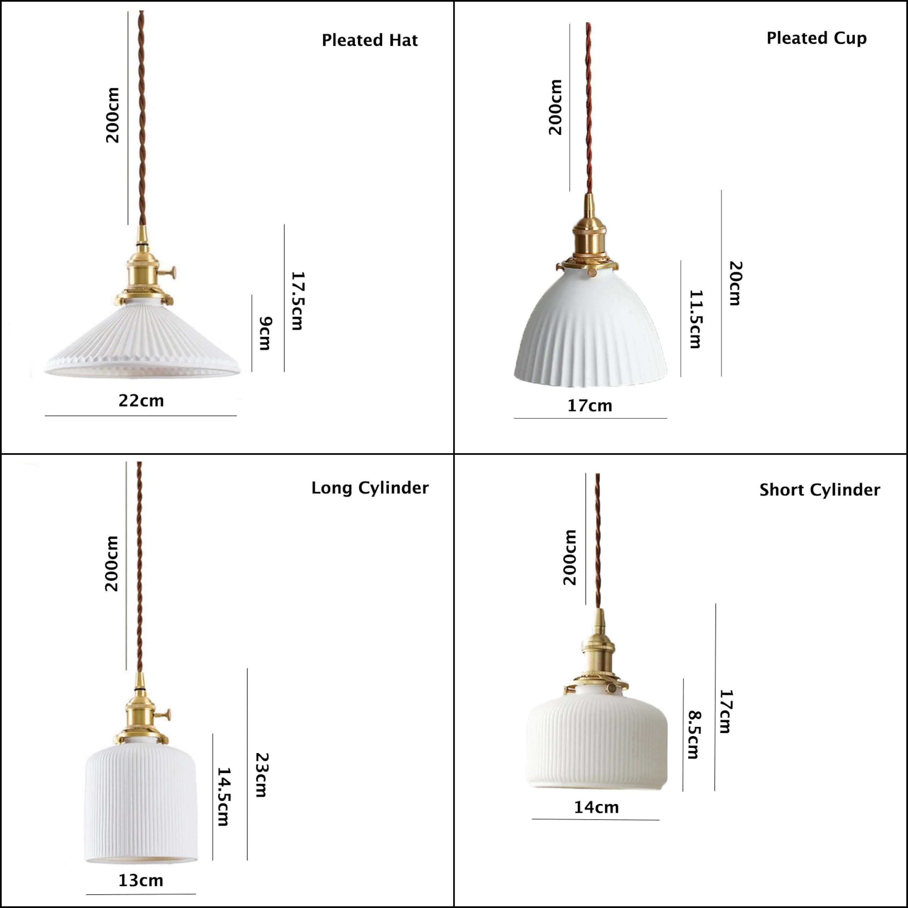 Japanese Ribbed Ceramic LED Pendant Light — Short Cylinder Design