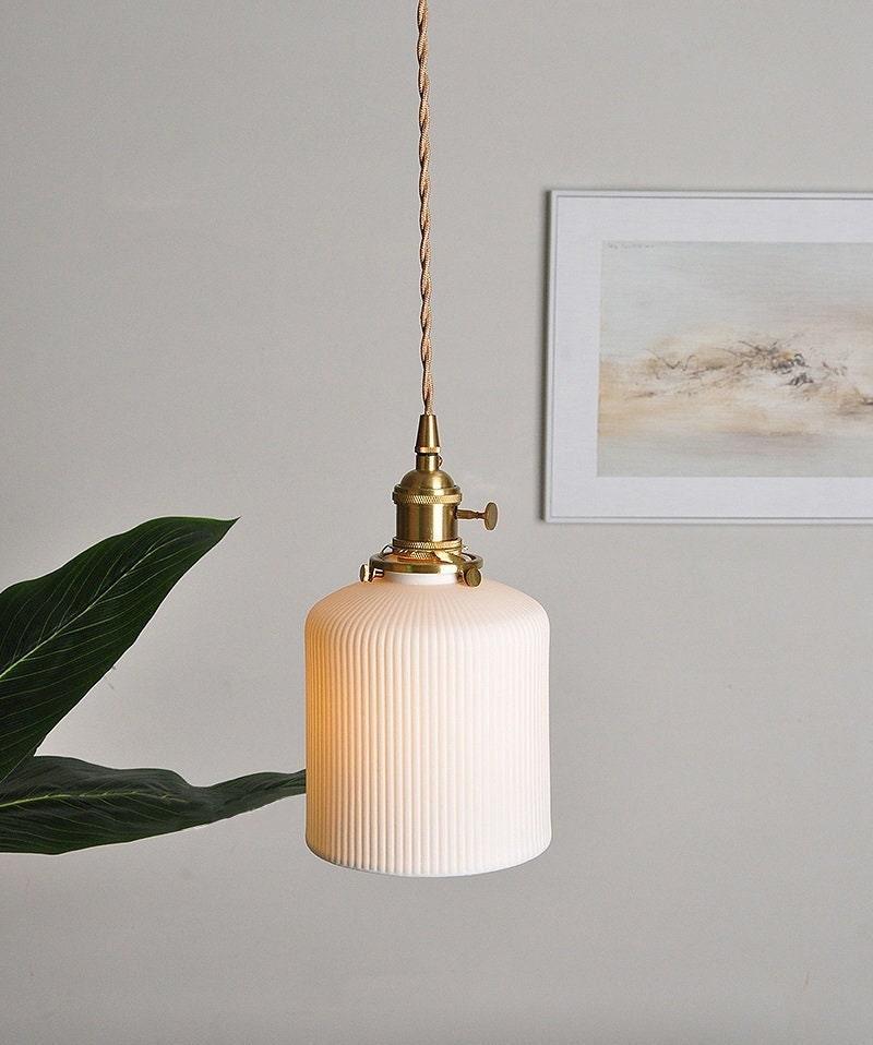 Kizumi Cylinder Ceramic Pendant Light — Ribbed Finish, Bulb Included