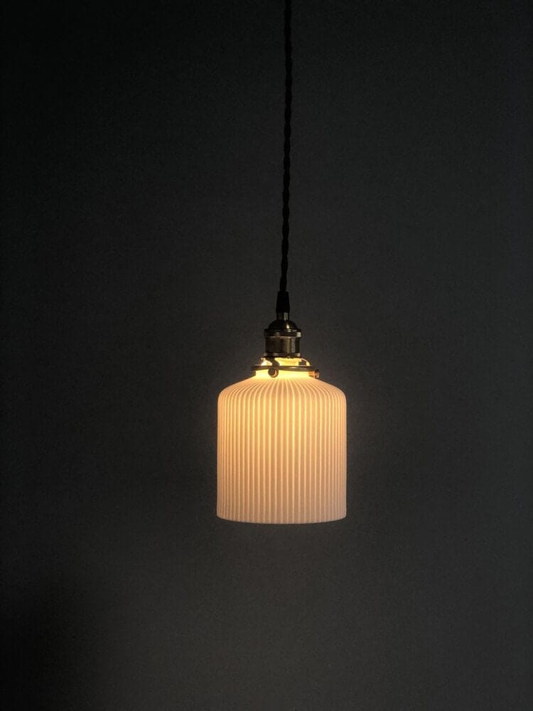 Japanese Ribbed Ceramic LED Pendant Light — Short Cylinder Design