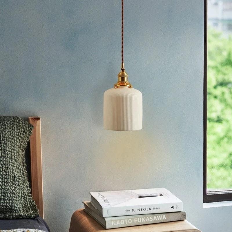 Kizumi Cylinder Ceramic Pendant Light — Ribbed Finish, Bulb Included