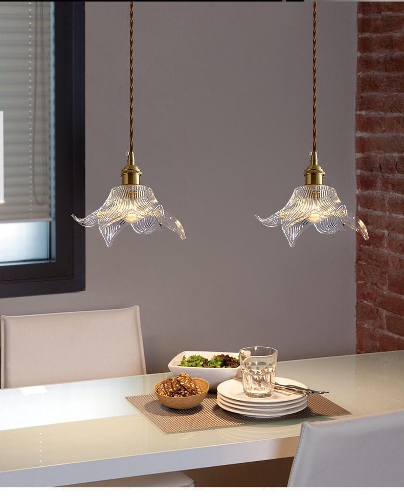 Suspension en verre Vesper Lily — style Art nouveau vintage, ampoule incluse