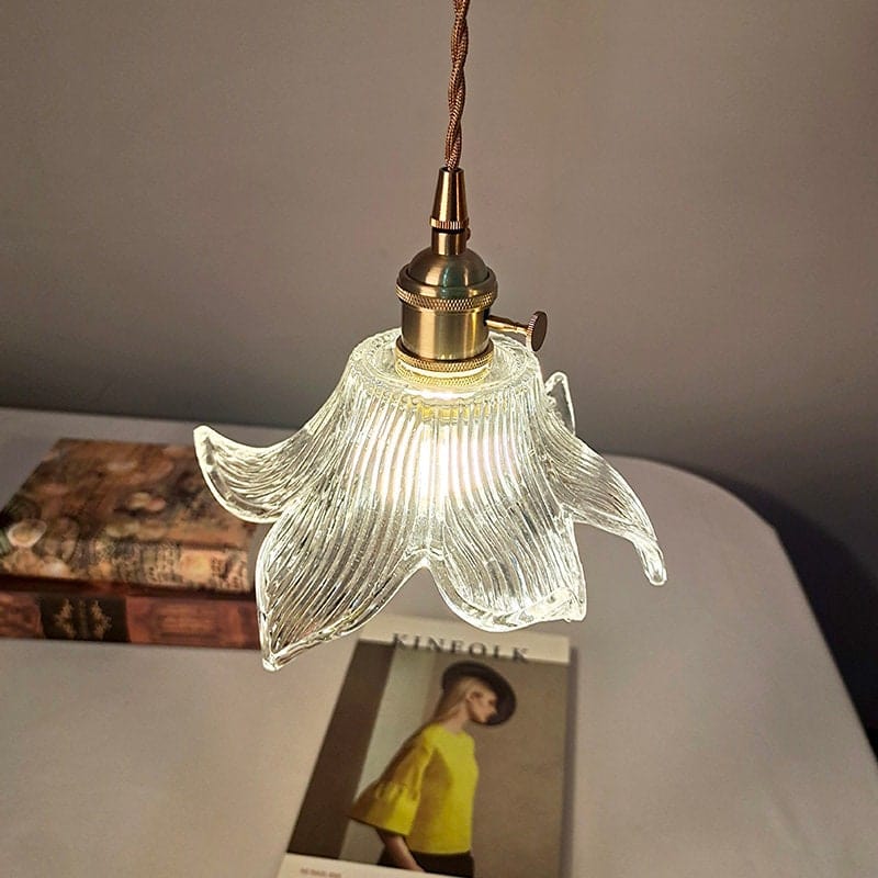 Suspension en verre Vesper Lily — style Art nouveau vintage, ampoule incluse