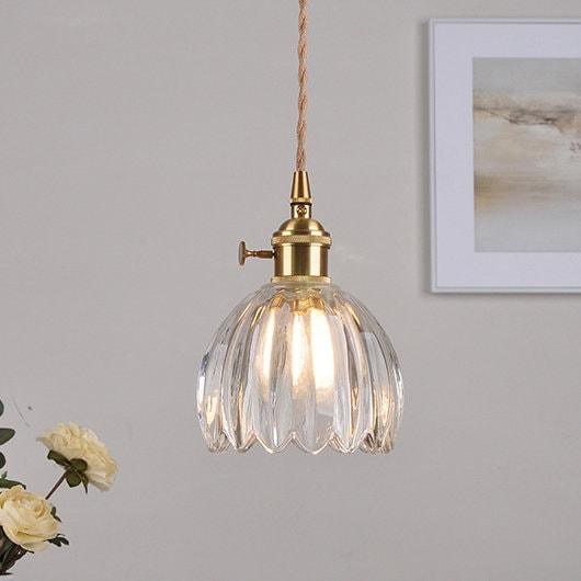 LumIPetal Vintage Glass Flower Pendant Lamp — Handmade Shade, LED Bulb