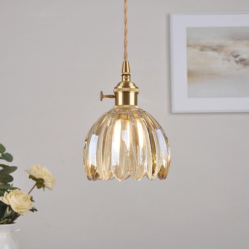 LumIPetal Vintage Glass Flower Pendant Lamp — Handmade Shade, LED Bulb