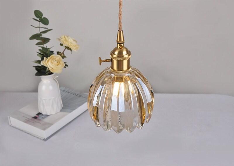 LumIPetal Vintage Glass Flower Pendant Lamp — Handmade Shade, LED Bulb