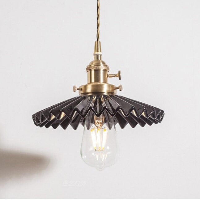 Aurela Art Deco Pendant Light — Glazed Ceramic Tutu Shade, LED Bulb Included