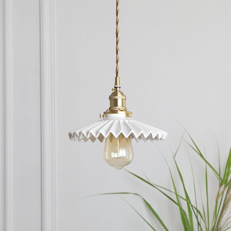 Aurela Art Deco Pendant Light — Glazed Ceramic Tutu Shade, LED Bulb Included