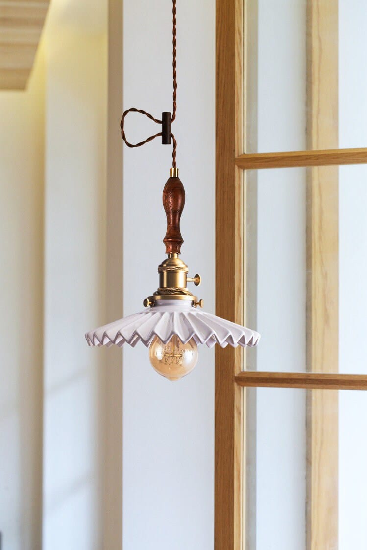 Aurela Art Deco Pendant Light — Glazed Ceramic Tutu Shade, LED Bulb Included