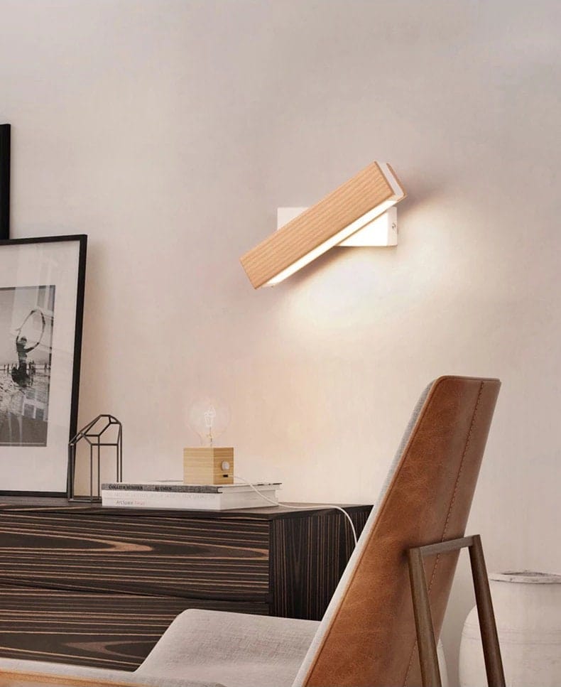 AstraWood Dimmable LED Wall Lamp — Ash Wood Body, Rotating Head