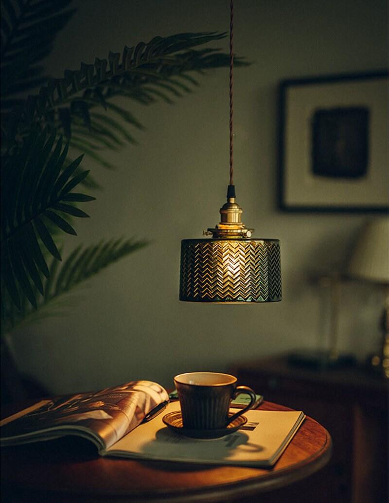 Lumora Cylinder Pendant Lamp — Green Glass Shade, LED Bulb Included