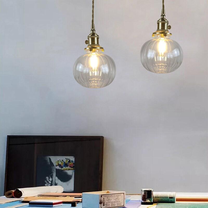 Suspension vintage Aurora en verre en forme de boule — ampoule LED incluse, abat-jour en verre rond
