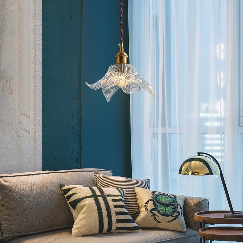 Suspension en verre Vesper Lily — style Art nouveau vintage, ampoule incluse