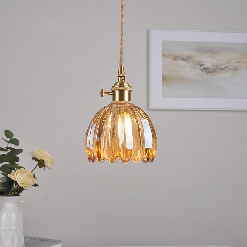 LumIPetal Vintage Glass Flower Pendant Lamp — Handmade Shade, LED Bulb