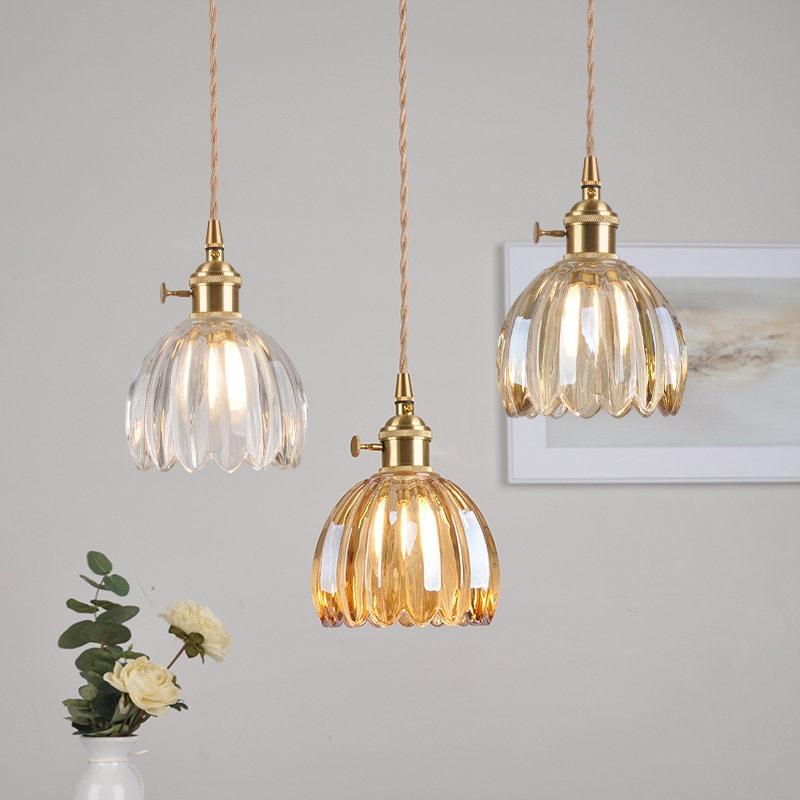 LumIPetal Vintage Glass Flower Pendant Lamp — Handmade Shade, LED Bulb