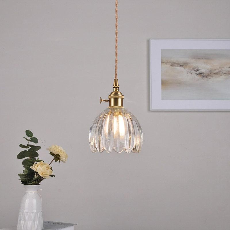 LumIPetal Vintage Glass Flower Pendant Lamp — Handmade Shade, LED Bulb