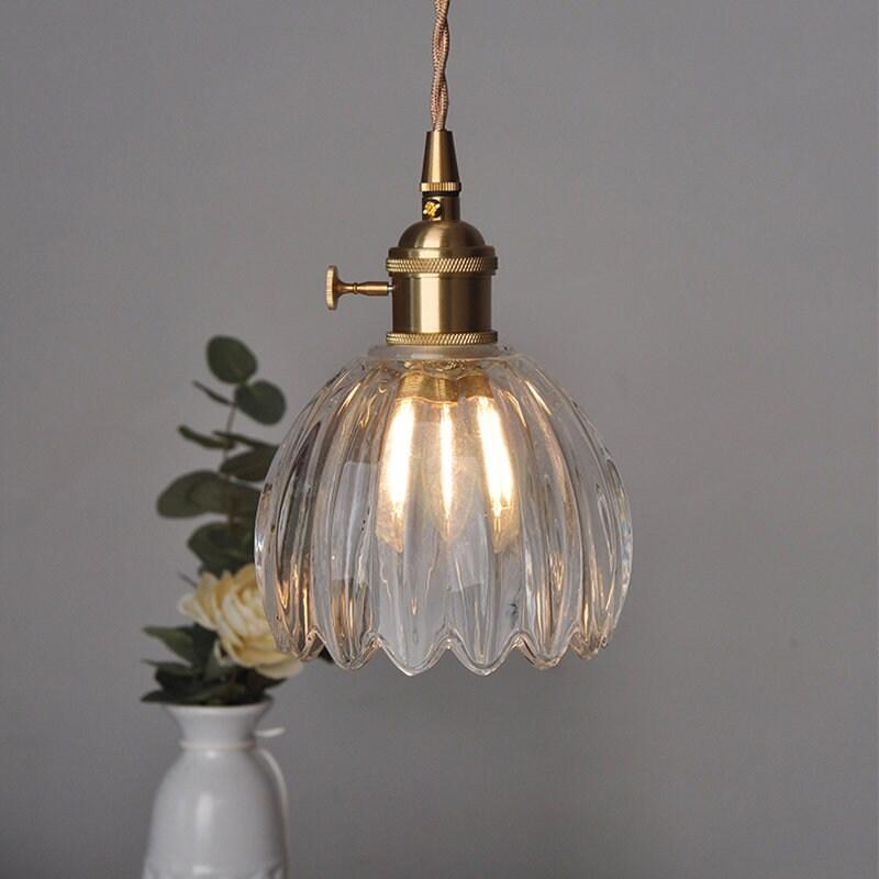 LumIPetal Vintage Glass Flower Pendant Lamp — Handmade Shade, LED Bulb