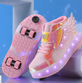 Zapatillas deportivas con alas, luces y patines de ruedas recargables por USB