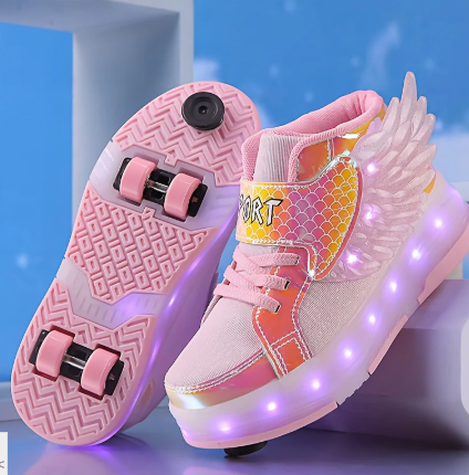 Zapatillas deportivas con alas, luces y patines de ruedas recargables por USB