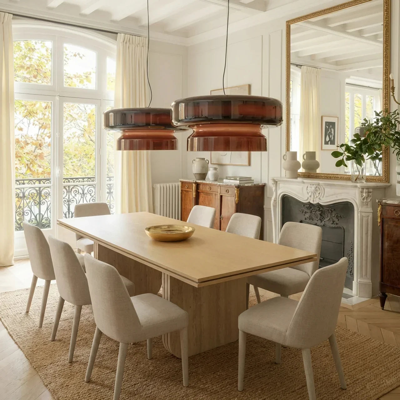Bauhaus Style Stacked Glass Pendant Light — Two-Tier Colored Ceiling Fixture