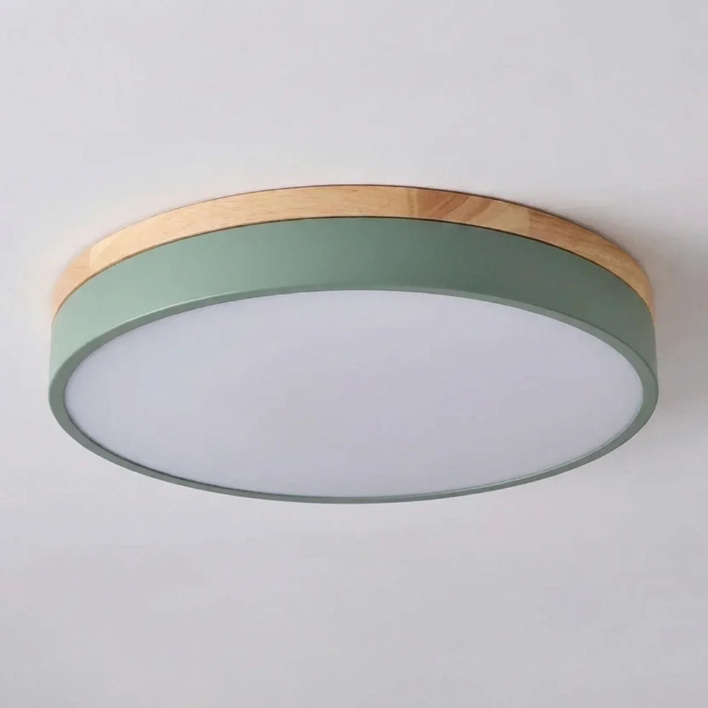 Lámpara LED de techo extrafina de montaje al ras - acabado con moldura de madera